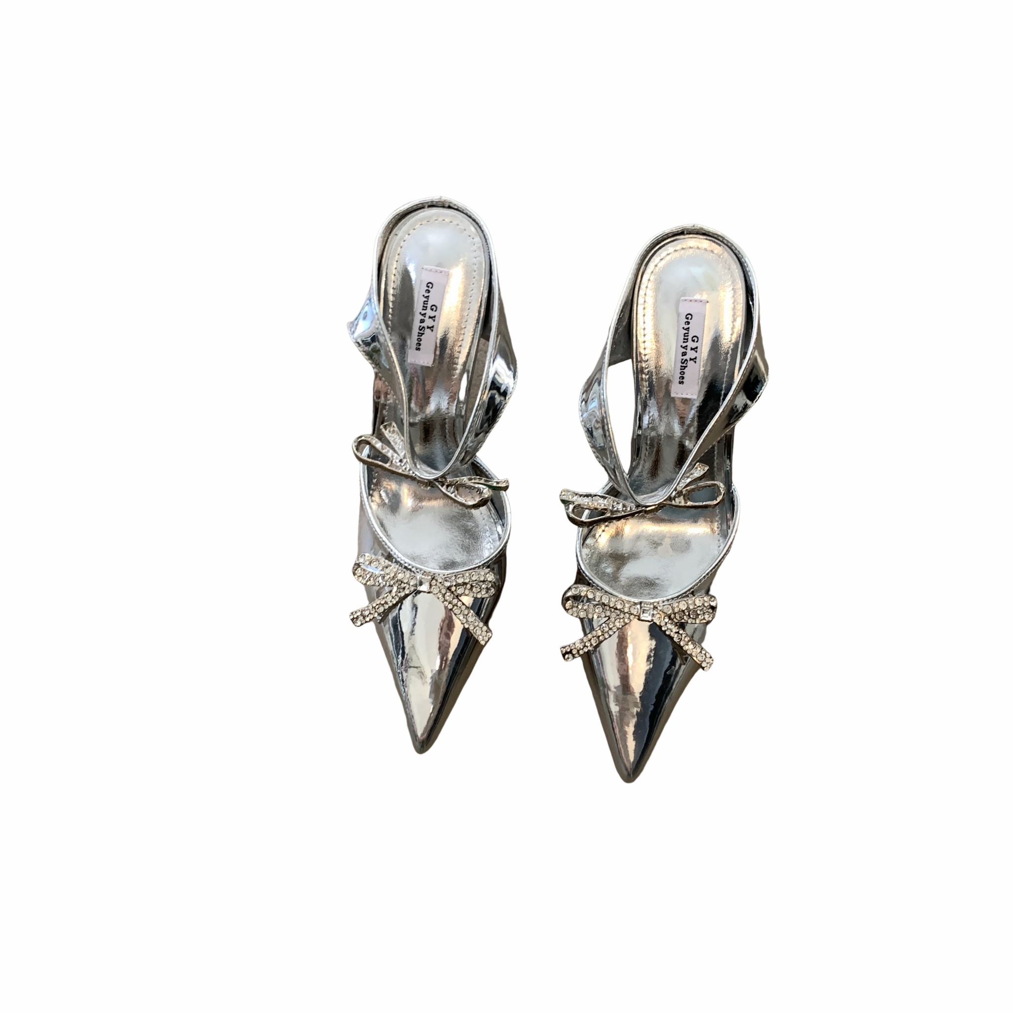 2026 Spring New Bow Rhinestone Pointed Toe Strap Heels Sandals Slippers Women 35-40 - Image 5