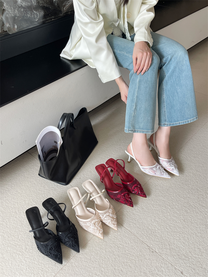 2026 Spring New Embroidery Mesh Breathable High Heel Sandals for Women
