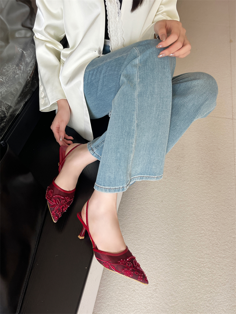 2026 Spring New Embroidery Mesh Breathable High Heel Sandals for Women - Image 3