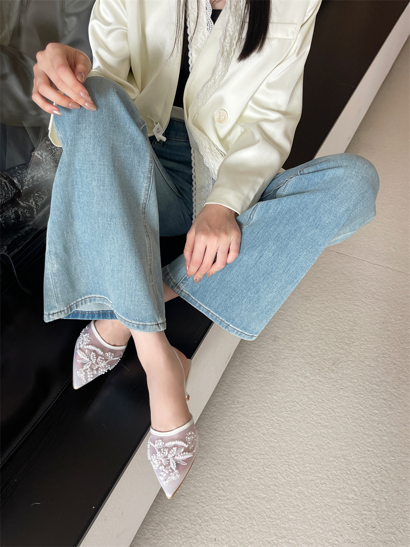 2026 Spring New Embroidery Mesh Breathable High Heel Sandals for Women - Image 4