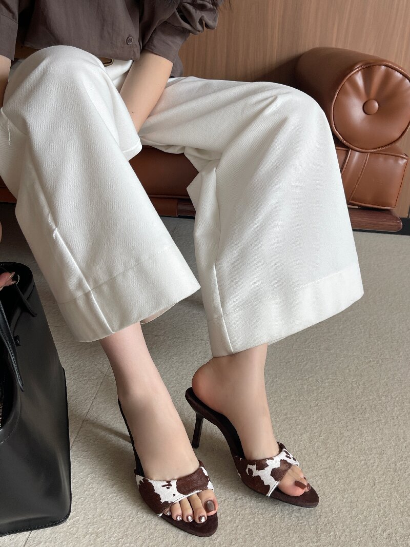 2026 New Spring Zebra Brown High Heel Slip-On Sandals for Women