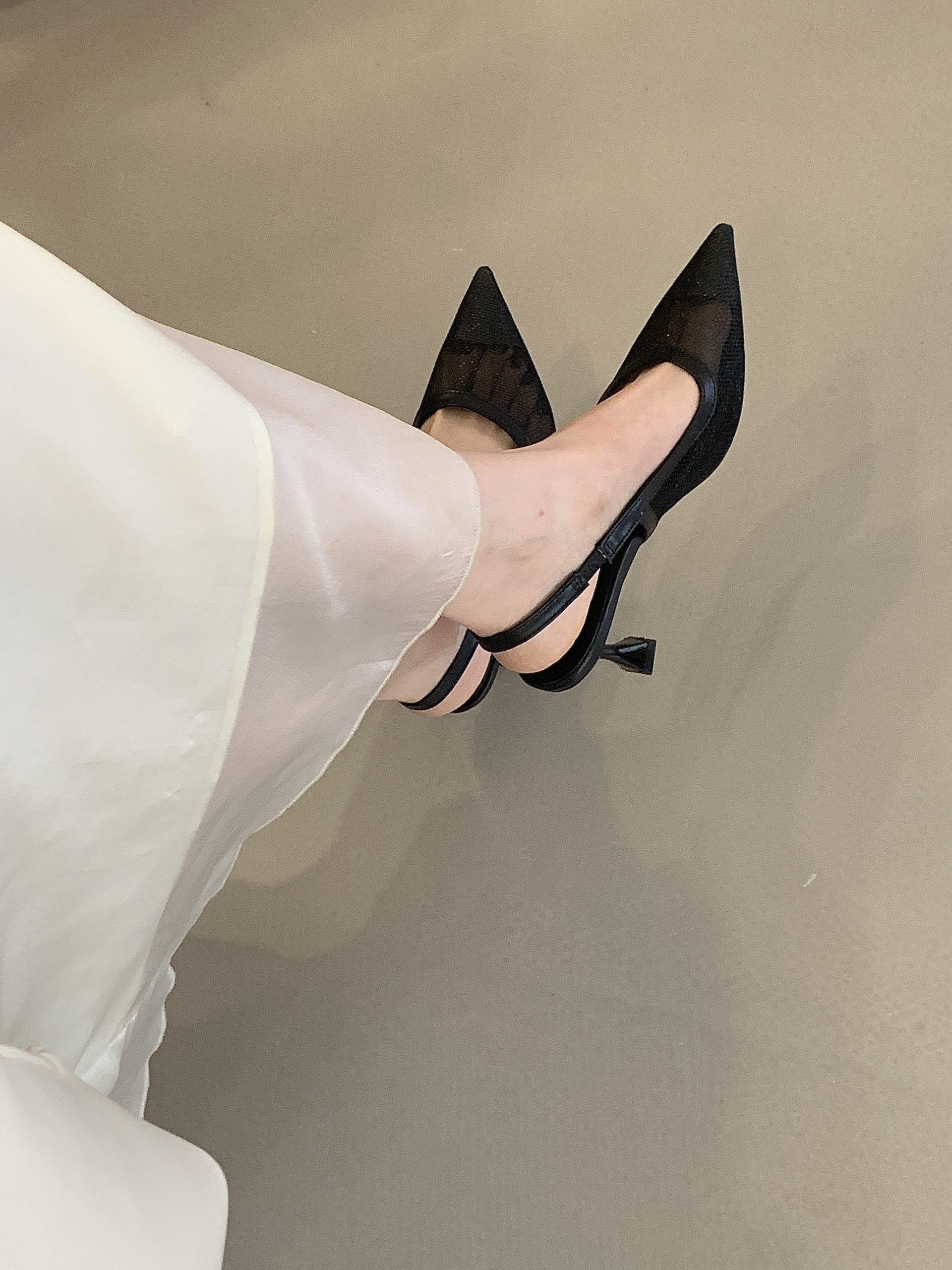 2026 New Mesh Pointed Toe Strap Heels Spring Elegant Backless Thin Heel Shoes In Stock 35-40 - Image 2