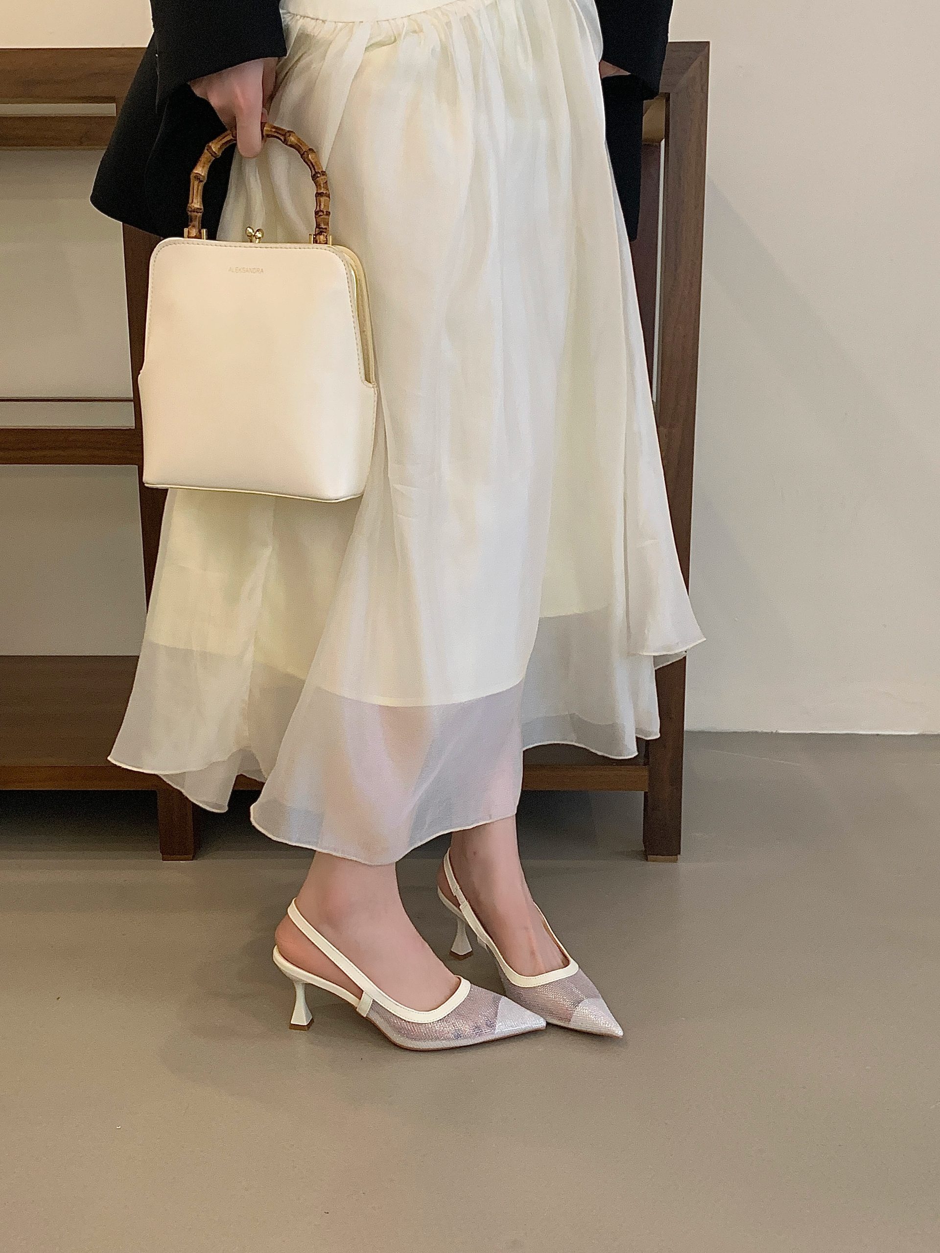 2026 New Mesh Pointed Toe Strap Heels Spring Elegant Backless Thin Heel Shoes In Stock 35-40 - Image 3
